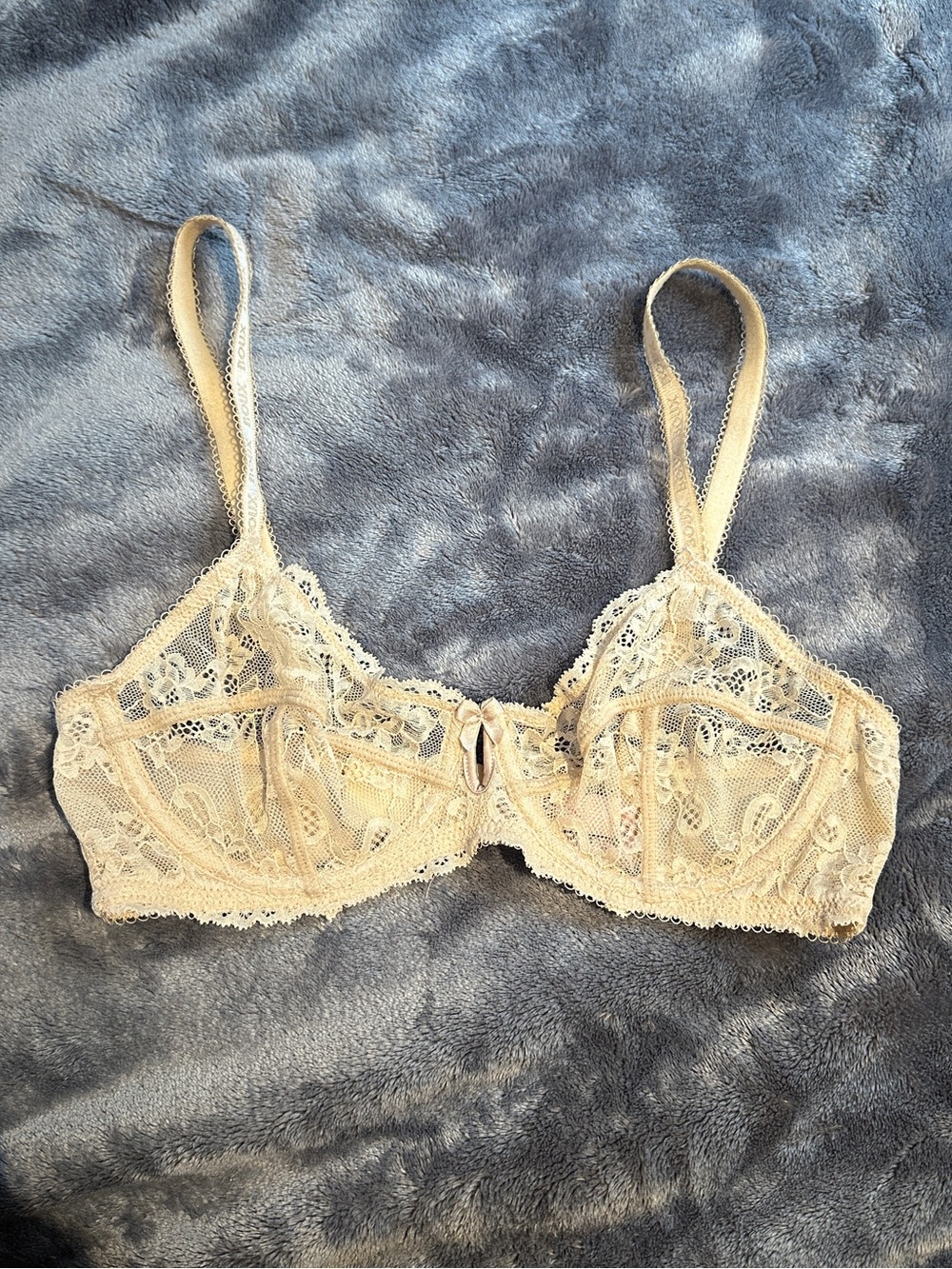 Boux Avenue Cream Beige Unlined Lace & Mesh Bra 32C Sexy Lingerie Balconette